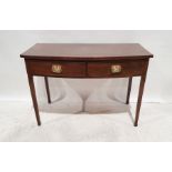 20th century mahogany bowfront two-drawer side table on square section tapering supports, 76cm x