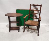 Elm-seated spindleback chair, a folding card table with green baize top and an oval-topped