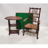 Elm-seated spindleback chair, a folding card table with green baize top and an oval-topped