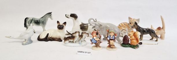 Russian china model of a pointer dog seated, a Royal Doulton Siamese cat 1559, a USSR elephant and