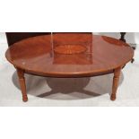 20th century oval coffee table on turned and carved supports, 41cm x 113cm x 70cm