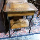 19th century mahogany and parquetry inlaid worktable, the rectangular top with canted corners and
