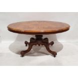 Victorian oval walnut loo table, the oval top with moulded edge, on turned and carved pedestal