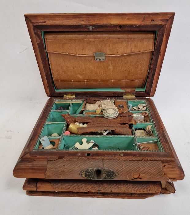 Sewing case and quantity of sewing related items to include thimbles, spindles, in leather covered - Image 2 of 3