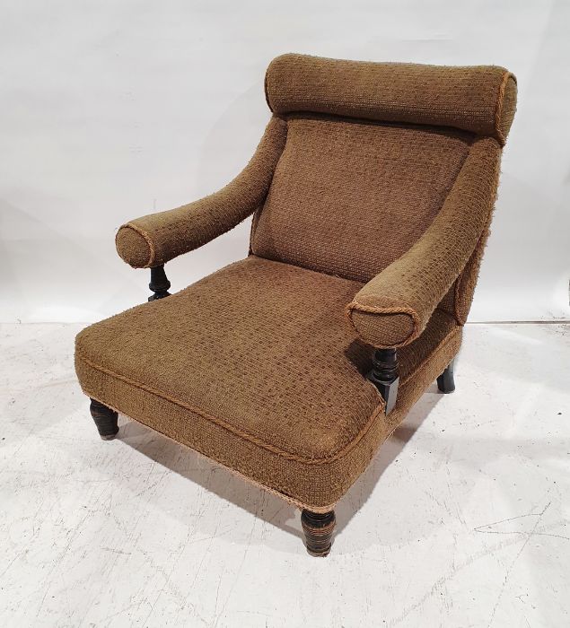 Victorian armchair in brown upholstery, ebonised frame