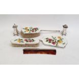 Silver salt and pepper, silver-backed comb and further silver and enamel dressing table items (1