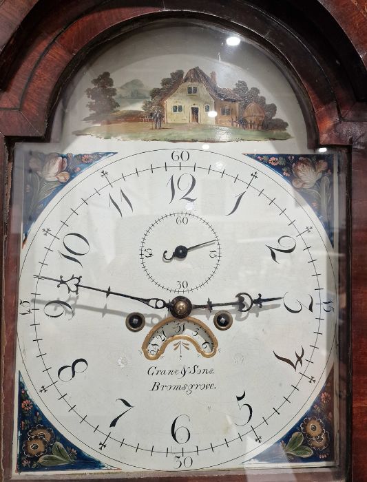 George III inlaid mahogany longcase clock with swan-neck pediment, the painted arched dial decorated - Image 2 of 27