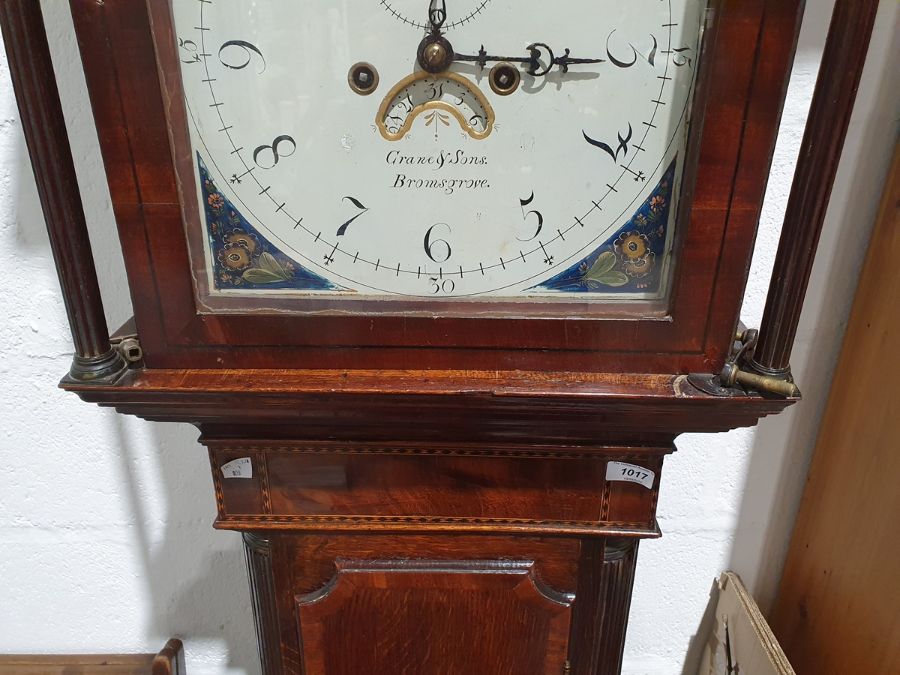 George III inlaid mahogany longcase clock with swan-neck pediment, the painted arched dial decorated - Image 4 of 27