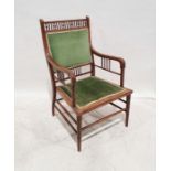 Attributed to Edith Godwin mahogany elbow chair with turned toprail, spindle gallery rail over the