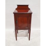 19th century  mahogany and inlaid single door pot cupboard on square section tapering supports, 85cm