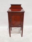 19th century  mahogany and inlaid single door pot cupboard on square section tapering supports, 85cm