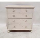20th century white painted chest of two short over three long drawers, on ball feet, 92cm high x