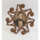 Nineteenth century miniature on paper, half-length portrait of Victorian gentleman in black