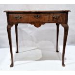 Georgian-style walnut single drawer side table, the shaped top with moulded edge, above single