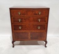 20th century walnut chest of three drawers above two cupboard doors, on cabriole legs, 107cm x