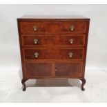 20th century walnut chest of three drawers above two cupboard doors, on cabriole legs, 107cm x