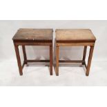 Pair of child's vintage desks with lift-up tops, on square section supports, each approx. 75.5cm x