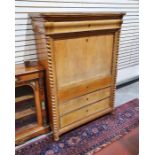 German mahogany escritoire having double bead mould and cavetto frieze, ogee frieze drawer, the fall