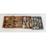 Three trays of electroplated and other flatware