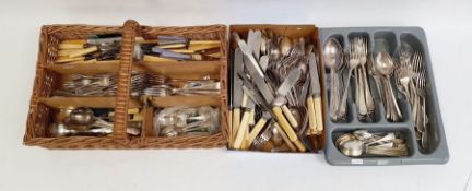 Three trays of electroplated and other flatware