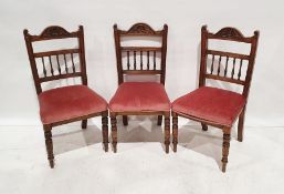 Set of four early 20th century dining chairs with pink upholstered seats, on turned supports (4)