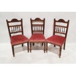 Set of four early 20th century dining chairs with pink upholstered seats, on turned supports (4)