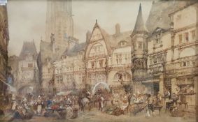 Paul Marny (1829-1914) Watercolour Town scene 'Rouen', signed lower right, 59.5cm x 97cm