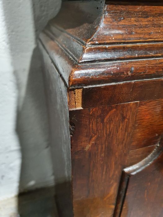 George III inlaid mahogany longcase clock with swan-neck pediment, the painted arched dial decorated - Image 10 of 27