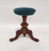 19th century circular adjustable height piano stool, marked 'Howe', on turned and moulded base to