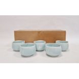 Set of five Kaiji Tsukamoto (1912-1990) pale celadon ground porcelain teabowls (5)