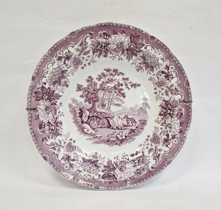 19th century Copeland and Garrett pottery charger transfer printed in puce with "The Fox and the