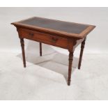 Early 20th century single drawer leather topped low side table with turned supports