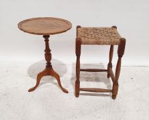 20th century mahogany wine table on turned and reeded column to tripod base, 50cm x 35cm and a oak-