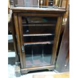 Victorian inlaid rosewood music cabinet with brass three-quarter gallery top, enclosed by single