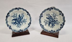 Pair 18th century Worcester porcelain blue and white dishes, pine cone pattern, with scalloped