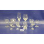 Set of eight Victorian glass champagne saucers with etched decoration and further assorted wine