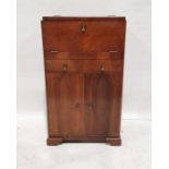 20th century cocktail cabinet with single drawer, two cupboard doors, on bracket feet, 120cm x