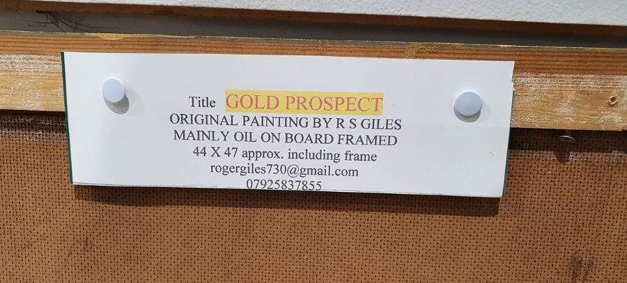 R S Giles (Contemporary) Oil on Board 'Gold prospect' initialled and labelled verso, unframed 39 x - Image 4 of 4