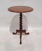 20th century mahogany occasional table, the circular dished top on barleytwist support to tripod