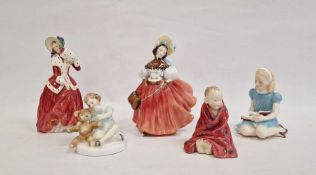 Doulton figure "This Little Pig", HN1793, My Teddy, Alice, The Skater, HN2117 and Christmas Morn, HN