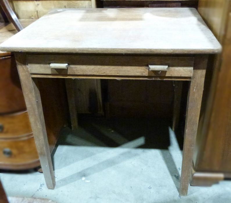 20th century oak single drawer side table, 77cm x 76cm x 60cm