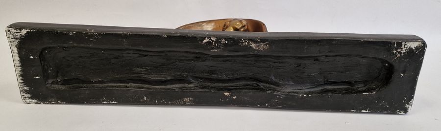 Art Deco large bronzed-effect plaster figure of girl reclining the side with eagle on rock, on black - Image 4 of 4