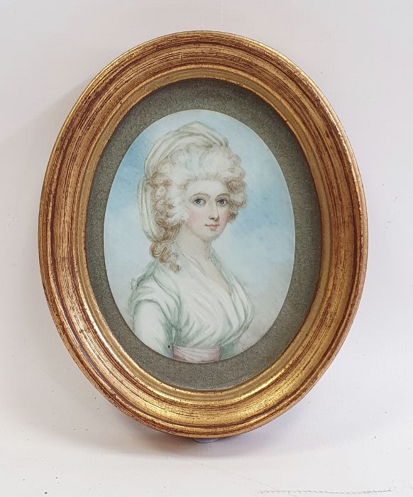 Miniature on ivory, half-length portrait of Georgian lady, possibly twentieth century 6.5 x 5 cm