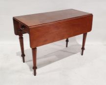 Victorian mahogany pembroke table, the drop leaves with curved corners, drawer with bun handle, on