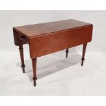 Victorian mahogany pembroke table, the drop leaves with curved corners, drawer with bun handle, on