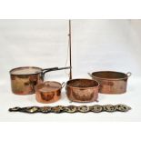 Metalwares to include copper saucepan, horn, etc (1 shelf)