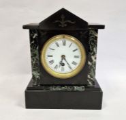 Black slate mantel clock with Roman numerals to the enamel dial, 27cm x 21cm