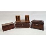 19th century rosewood two-section tea caddy and further assorted boxes, etc (5)