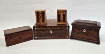 19th century rosewood two-section tea caddy and further assorted boxes, etc (5)