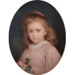 Edward Tayler (1828-1906) Pastel Girl in pink dress holding rose, signed and dated 1889 lower right,